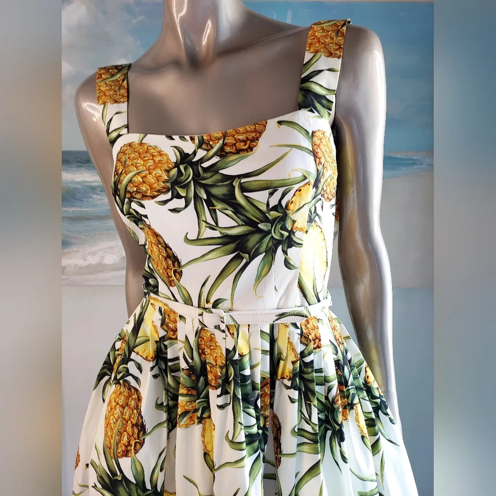 *□$2,400 NEW OSCAR DE LA RENTA PINEAPPEL MIDI RUNWAY DRESS US 10 M - Picture 5 of 16